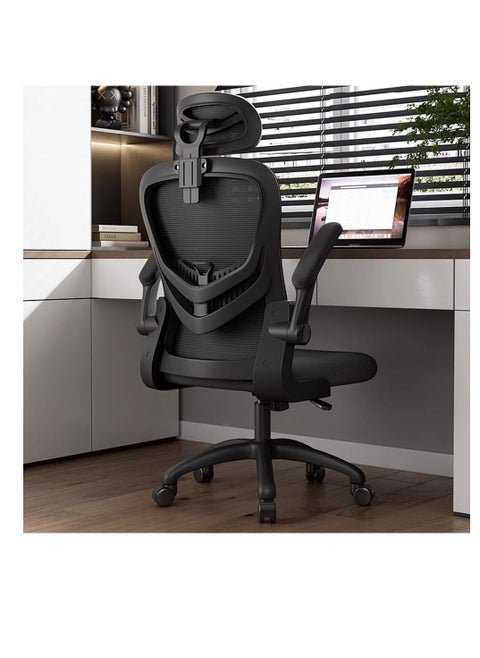 Ergonomic Chair, Headrest & Lumbar Support Adjustable Computer Chair, Height Adjustable Office Desk Chair, Mesh Swivel Chair for Home Office, Desk Chair for Study Working Gaming（v3-black）
