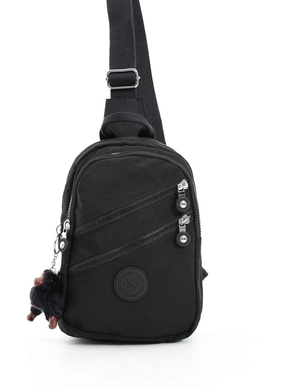 سانموريس Unisex Crumple Fabric Water Resistant Adjustable Strap Multi-Compartment Black Color Shoulder Bag Body Bag