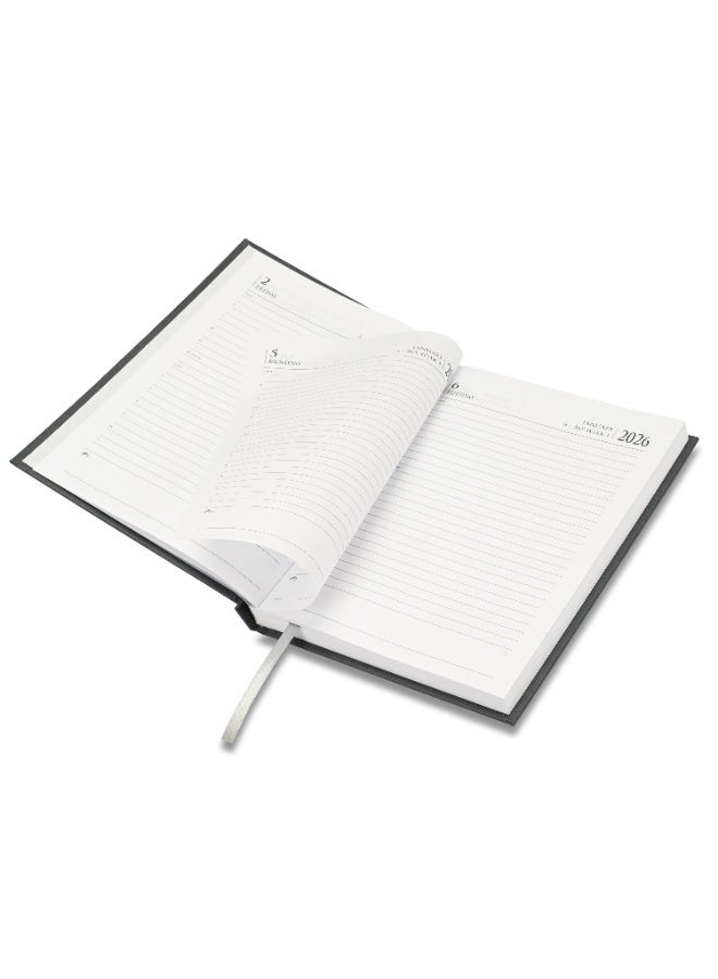 FIS 2026 Diary, A5 Size Diary(148x210mm), Hard Cover Vinyl Materials, Saturday & Sunday Combined, English, 60gsm White Paper, Grey Color-FSDI90E26GY - Image 4