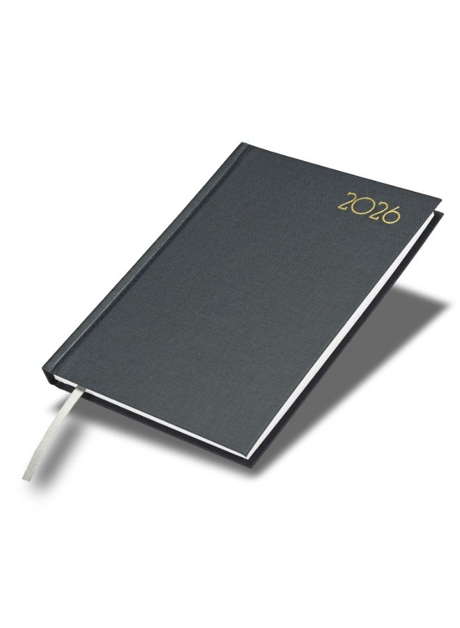 FIS 2026 Diary, A5 Size Diary(148x210mm), Hard Cover Vinyl Materials, Saturday & Sunday Combined, English, 60gsm White Paper, Grey Color-FSDI90E26GY - Image 1