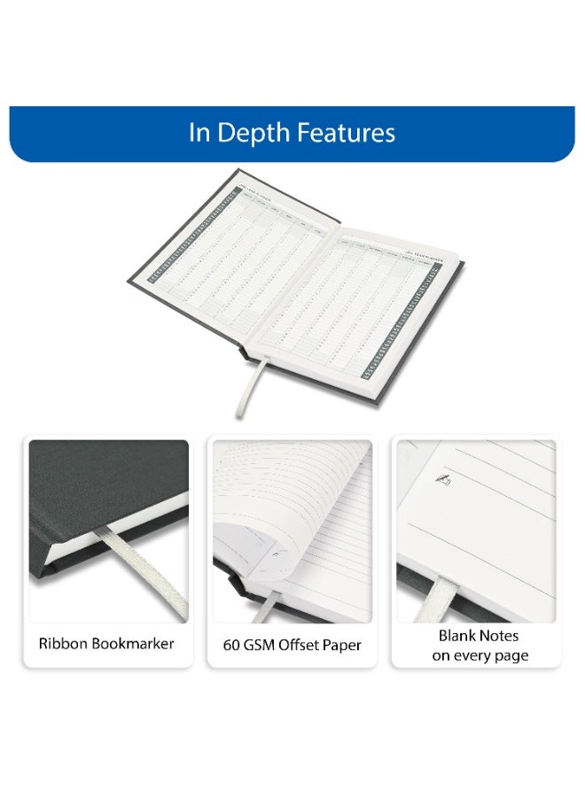 FIS 2026 Diary, A5 Size Diary(148x210mm), Hard Cover Vinyl Materials, Saturday & Sunday Combined, English, 60gsm White Paper, Grey Color-FSDI90E26GY - Image 5