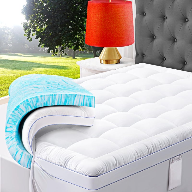 ABENE Queen Size Dual Layer 3 Inch Memory Foam Mattress Topper, 2 Inch Gel Memory Foam Plus 1 Inch Down Alternative Pillowtop Mattress Pad Cover, Thick Soft Bed Topper Support for Back Pain - Image 1