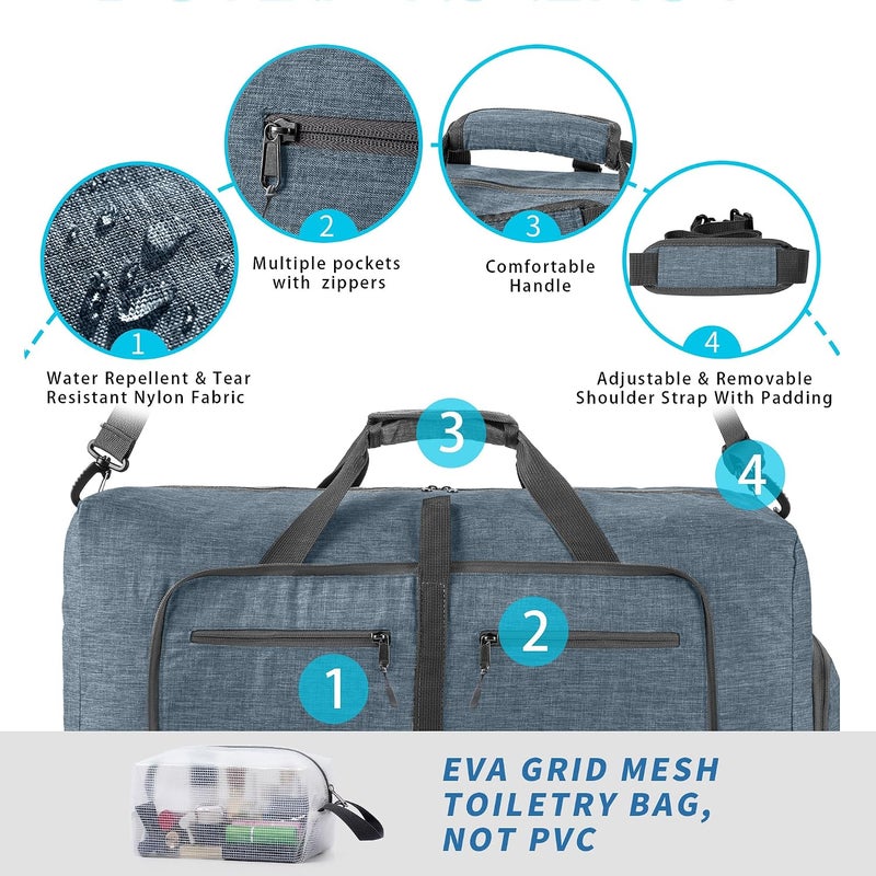 Vomgomfom Travel Duffle Bag for Men, 65L Foldable Travel Duffel Bag with Shoes Compartment Overnight Bag for Men Women Waterproof & Tear Resistant - Image 4