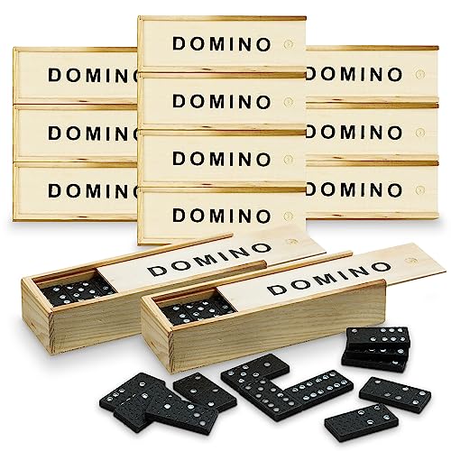 Playbees Mini Wooden Dominoes Set 12 Pack Classic Double Six Domino Game in a Wooden Case Educational Board Games Activity for Teens Adults - Image 1