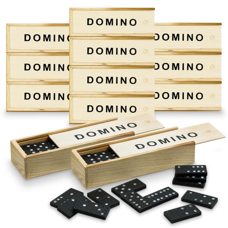 Playbees Mini Wooden Dominoes Set 12 Pack Classic Double Six Domino Game in a Wooden Case Educational Board Games Activity for Teens Adults - Image 3