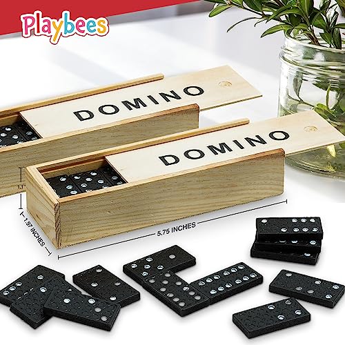 Playbees Mini Wooden Dominoes Set 12 Pack Classic Double Six Domino Game in a Wooden Case Educational Board Games Activity for Teens Adults - Image 5