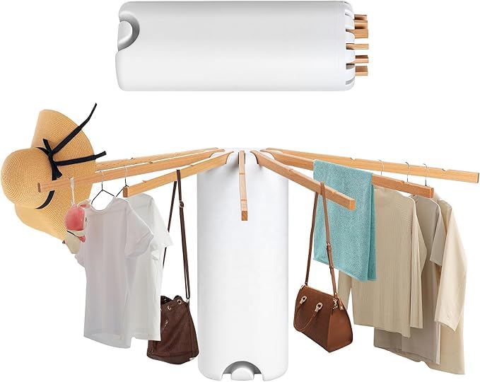 Suicune Wall Mounted Clothes Drying Rack Tripod Foldable Drying Rack Wall Mounted Drying Rack Clothing Towell Bedroom Laundry Household Wooden Square Bathroom Compact Apartment Space Saving - Image 1