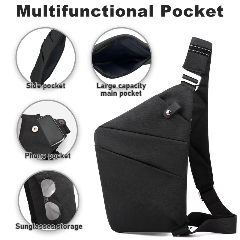 BIRDDIE Anti Theft Travel Bag, One Shoulder Large Capacity Cross-body Bag Chest Fashion Lightweight Sling Bags for Travel Sports (Right Shoulder, Black) - Image 2