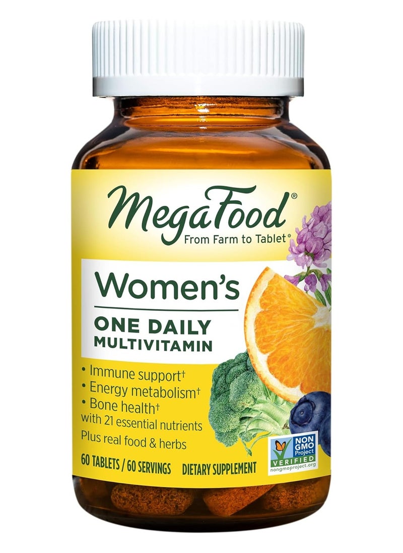 MegaFood - MegaFood Women's One Daily Multivitamin for Women - with Iron, B Complex, Vitamin C, Vitamin D, Biotin and More - Plus Real Food - Immune Support Supplement - Bone Health - Vegetarian - 60 Tabs - Image 1