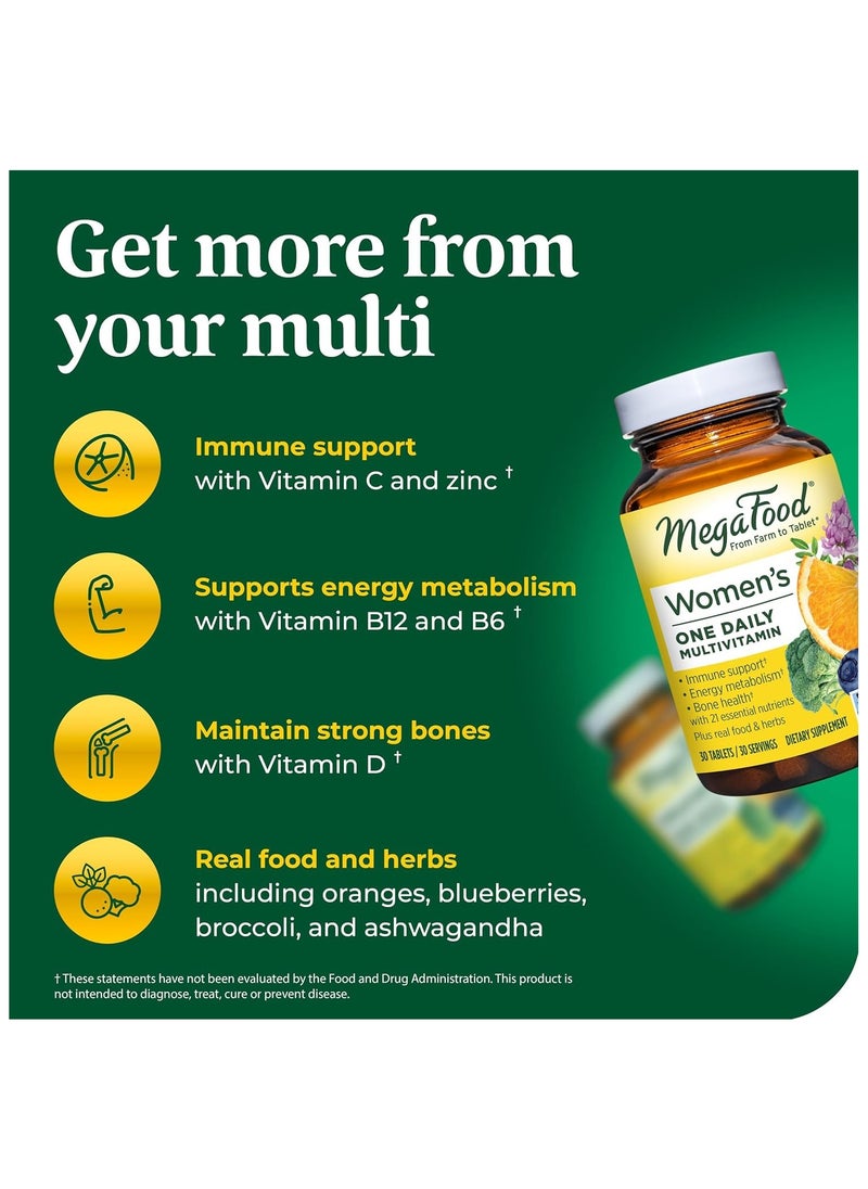 MegaFood - MegaFood Women's One Daily Multivitamin for Women - with Iron, B Complex, Vitamin C, Vitamin D, Biotin and More - Plus Real Food - Immune Support Supplement - Bone Health - Vegetarian - 60 Tabs - Image 1
