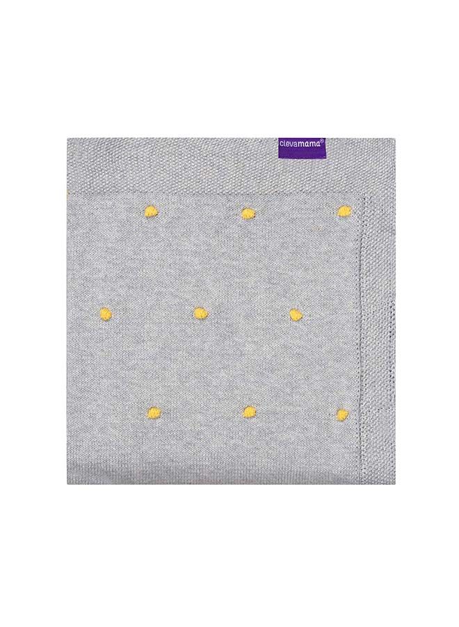 Clevamama Knitted Pom Pom Baby Blanket Organic Cotton 80x100 Cm Grey - Image 1