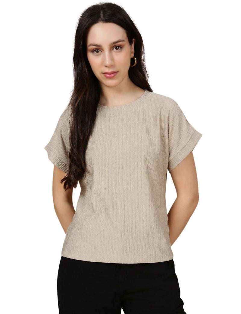 FYLTR Women's T-Shirts (FYLSS25WKT-1402-Malibu Beige-2XL) - Image 1