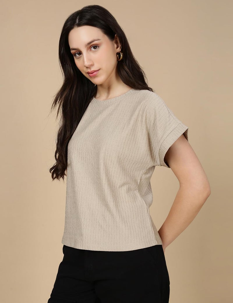 FYLTR Women's T-Shirts (FYLSS25WKT-1402-Malibu Beige-2XL) - Image 2