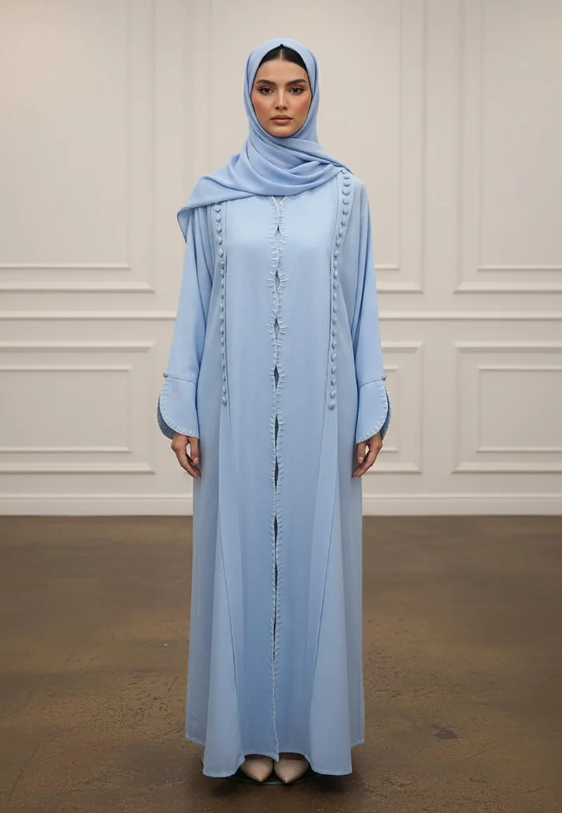 Nukhbaa Button Accent Abaya |Linen-Blend Fabric-922
