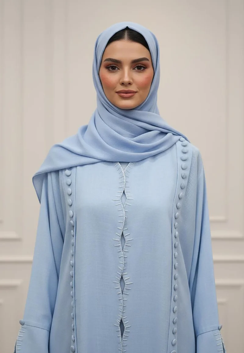 Nukhbaa Button Accent Abaya |Linen-Blend Fabric-922