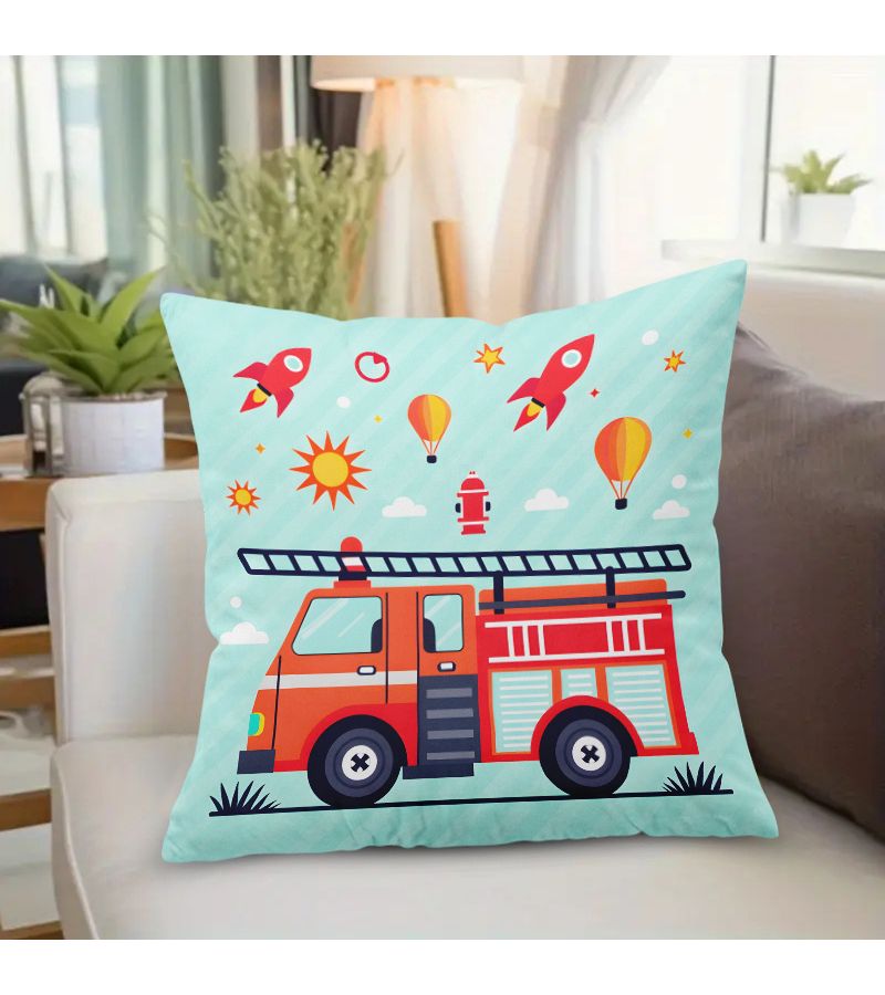 1pc Fire Truck And Aircraft Square Colorful Decorative Pillow Cover 20x20 Inch With Zipper Closure For Living Room Bedroom Porch Patio Decor Modern Style Double Sided Print - Image 2