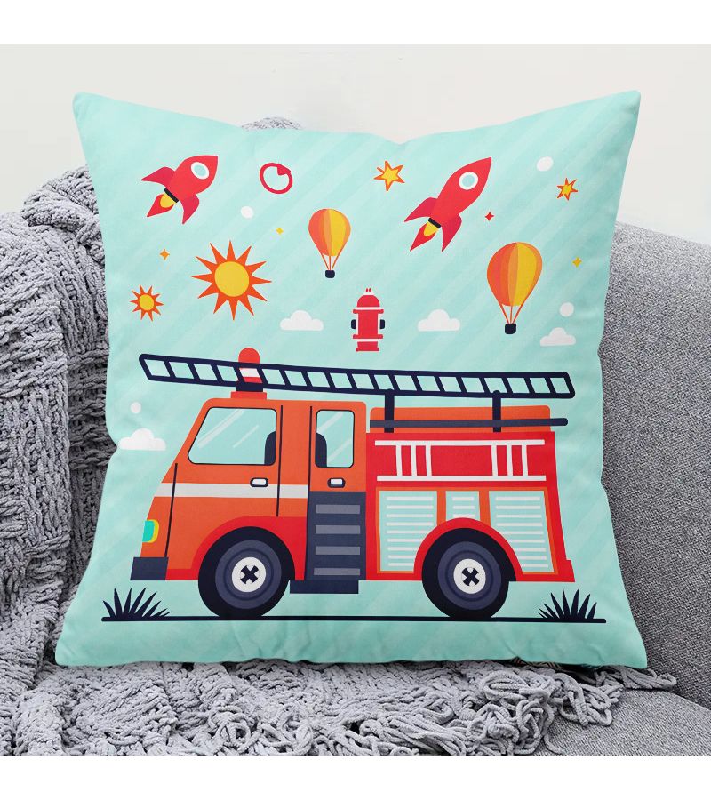 1pc Fire Truck And Aircraft Square Colorful Decorative Pillow Cover 20x20 Inch With Zipper Closure For Living Room Bedroom Porch Patio Decor Modern Style Double Sided Print - Image 1