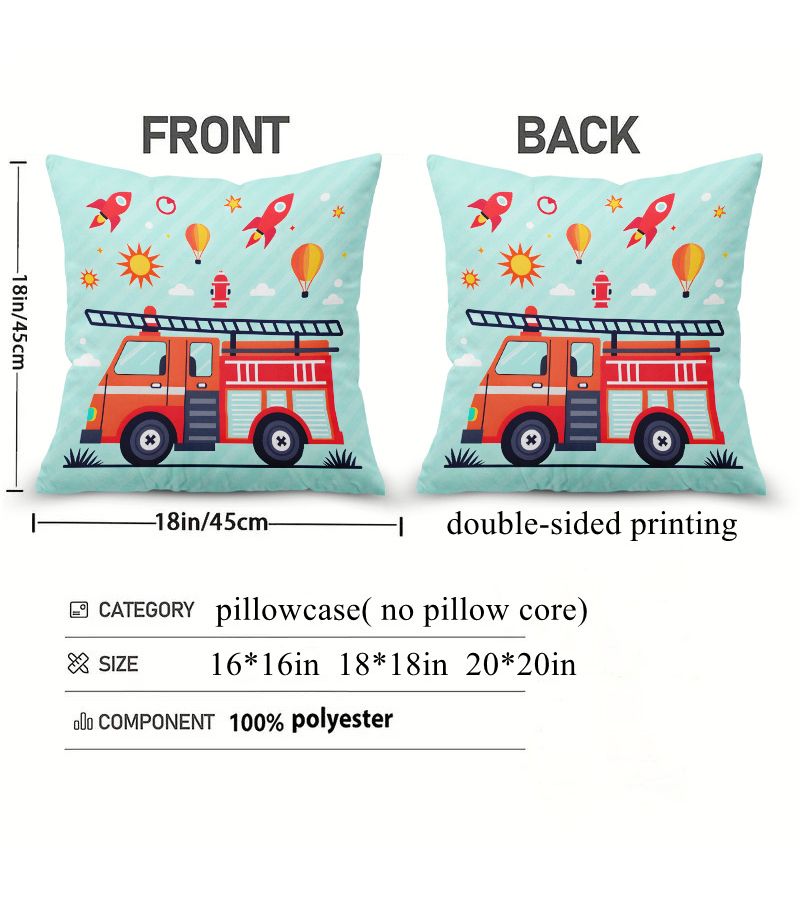 1pc Fire Truck And Aircraft Square Colorful Decorative Pillow Cover 20x20 Inch With Zipper Closure For Living Room Bedroom Porch Patio Decor Modern Style Double Sided Print - Image 3