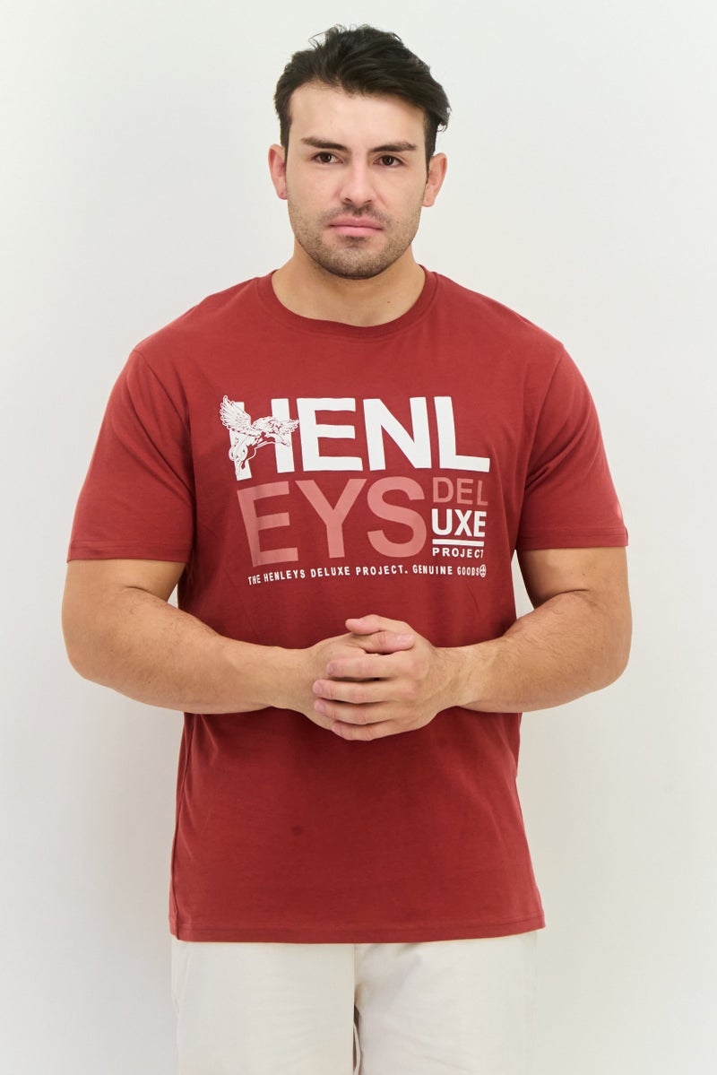 Henleys Men Crew Neck Short Sleeve Graphic Print T Shirt, Red - Image 1