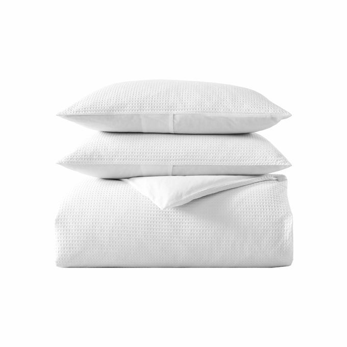 KING DUVET COVER SET SOFT COTTON BEDDING WITH MATCHING PILLOWCASES BUTTON CLOSURE INNER CORNER TIES 3 PIECE BED SET WAFFLE PIQUE WHITE