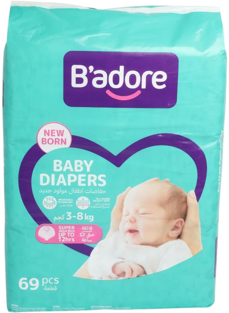 Baby diapers newborn 3-8kg pack of 69pcs - Image 1