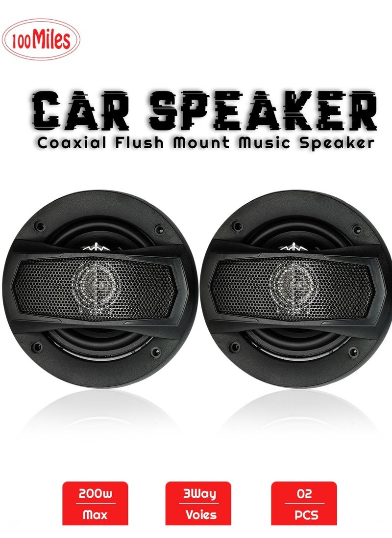100Miles - Car Speaker 3-Way Speaker 20W 200W Speaker 100mm 4 Coaxial Flush Mount Music Speaker 2 Pcs Set 100 Miles -2187 - Image 1