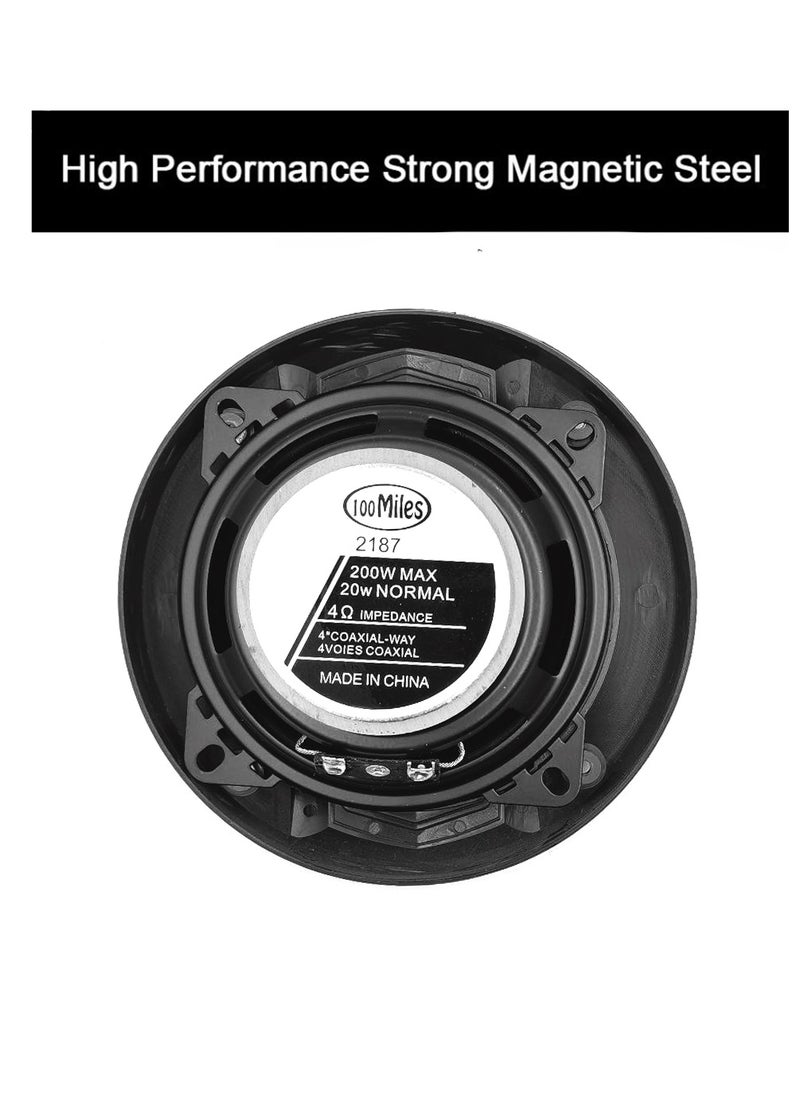 100Miles - Car Speaker 3-Way Speaker 20W 200W Speaker 100mm 4 Coaxial Flush Mount Music Speaker 2 Pcs Set 100 Miles -2187 - Image 1