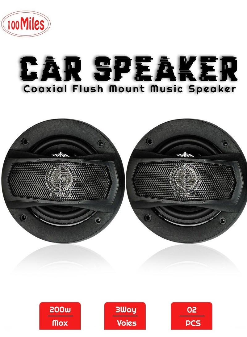 100Miles Car Speaker 3-Way Speaker 20W 200W Speaker 100mm 4 Coaxial Flush Mount Music Speaker 2 Pcs Set 100 Miles -2187 - Image 1