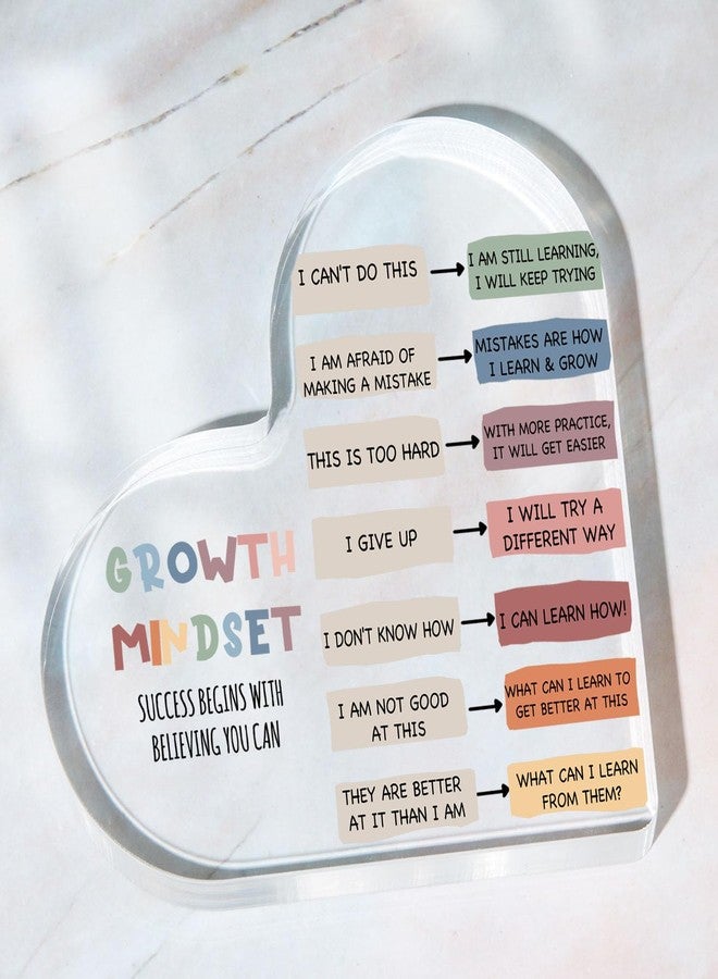 UBLURO Growth Mindset Decor, Mental Health Therapy Office Classroom Art Educational Acrylic Heart Inspirational Gift Change Your Mindset Decorations Positive Sayings Gifts for Teacher Students School - Image 5