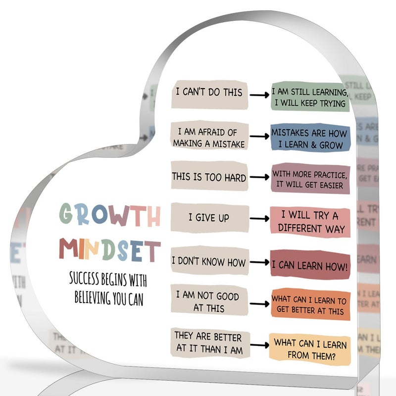 UBLURO Growth Mindset Decor, Mental Health Therapy Office Classroom Art Educational Acrylic Heart Inspirational Gift Change Your Mindset Decorations Positive Sayings Gifts for Teacher Students School - Image 1