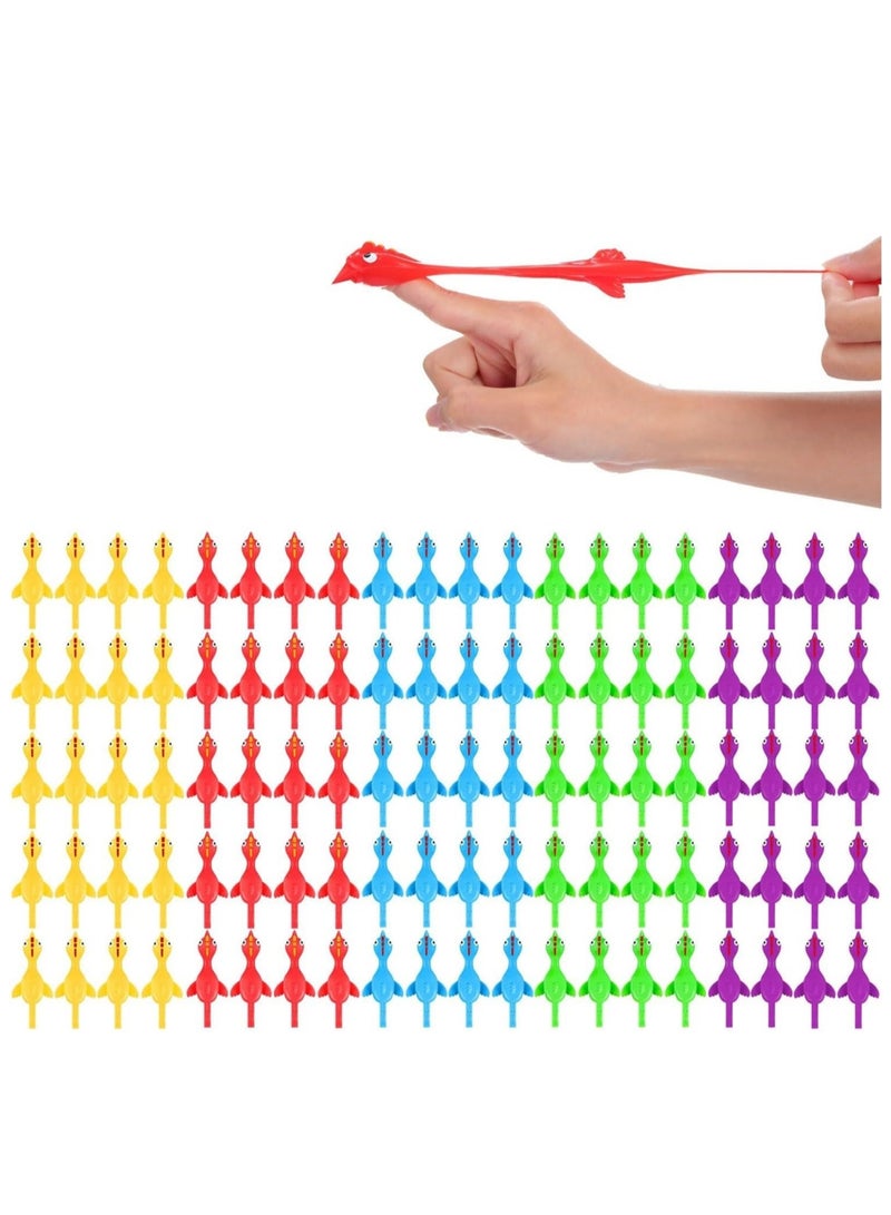 Captaintech 100 Pcs Flying Chicken Slingshot Finger Slingshot Toys Rubber Chickens Funny Flicking Chicken Stress Relief Toy Stretchy Rubber Shooting Game for Adults Party Favors (Random Color) - Image 1