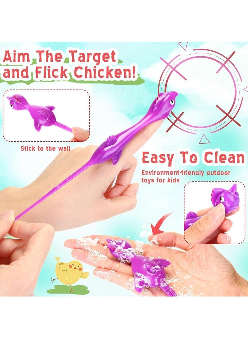 Captaintech 100 Pcs Flying Chicken Slingshot Finger Slingshot Toys Rubber Chickens Funny Flicking Chicken Stress Relief Toy Stretchy Rubber Shooting Game for Adults Party Favors (Random Color) - Image 2