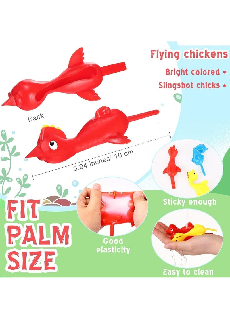 Captaintech 100 Pcs Flying Chicken Slingshot Finger Slingshot Toys Rubber Chickens Funny Flicking Chicken Stress Relief Toy Stretchy Rubber Shooting Game for Adults Party Favors (Random Color) - Image 3