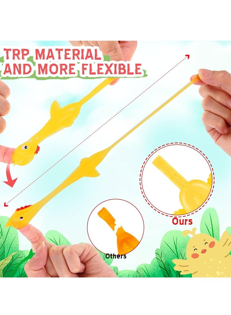 Captaintech 100 Pcs Flying Chicken Slingshot Finger Slingshot Toys Rubber Chickens Funny Flicking Chicken Stress Relief Toy Stretchy Rubber Shooting Game for Adults Party Favors (Random Color) - Image 4