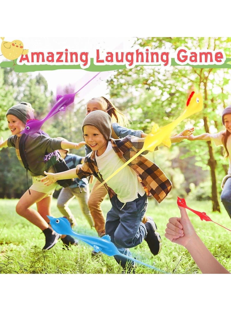 Captaintech 100 Pcs Flying Chicken Slingshot Finger Slingshot Toys Rubber Chickens Funny Flicking Chicken Stress Relief Toy Stretchy Rubber Shooting Game for Adults Party Favors (Random Color) - Image 5