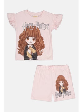 Harry Potter Toddlers Girl 2 Pcs Graphic Print Tops And Short Set, Pink  - Image 1