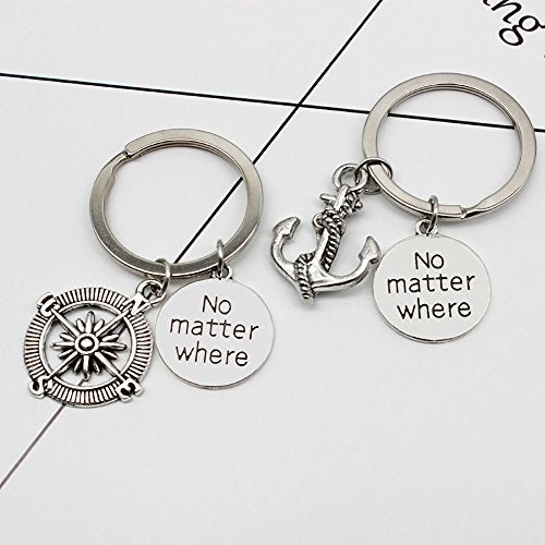 Meiligo 2 Pcs Couples Best Friends Couples No matter where Dog Tag Necklace Key Chain Anchor Compass Key Chain Jewelry (Key Chain(2pcs)) - Image 3