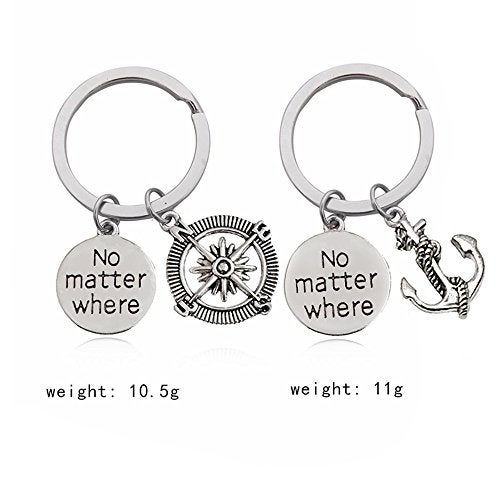 Meiligo 2 Pcs Couples Best Friends Couples No matter where Dog Tag Necklace Key Chain Anchor Compass Key Chain Jewelry (Key Chain(2pcs)) - Image 4