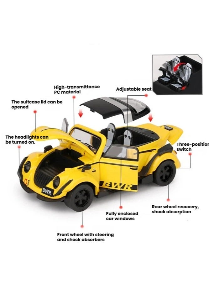 1:32 Scale Classic Beetle Model Car Rear Pull Back Partial Lights Up Collectible Toy for Kids - Image 3