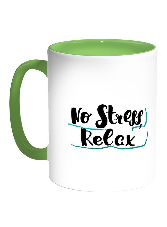 RKN No Stress Relax Printed Coffee Mug White Green - Image 2
