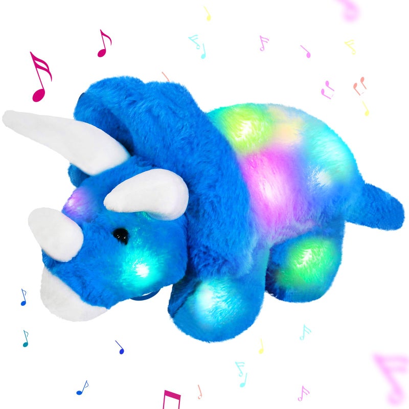 Glow Guards 16Light up Musical Triceratops Dinosaur Stuffed AnimalSoft Singing LED Dinosaur Plush Toy with Magic Night LightsLullabyBirthday Childrens Day for Toddler Kids - Image 3