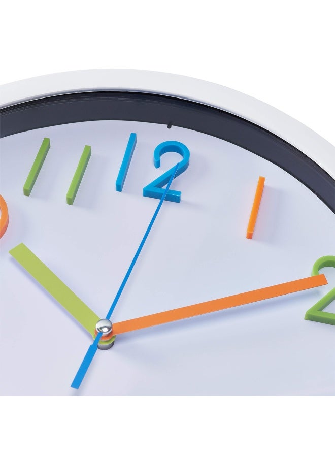 Bernhard Products  Colorful Kids Wall Clock 10 Inch Silent Non Ticking Quality Quartz Battery Operated Wall Clocks Easy To Read 3D Multi Colored Numbers White Frame Colorful  - Image 3
