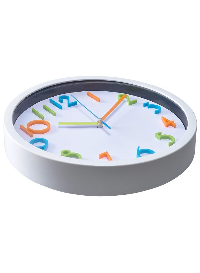 Bernhard Products  Colorful Kids Wall Clock 10 Inch Silent Non Ticking Quality Quartz Battery Operated Wall Clocks Easy To Read 3D Multi Colored Numbers White Frame Colorful  - Image 2