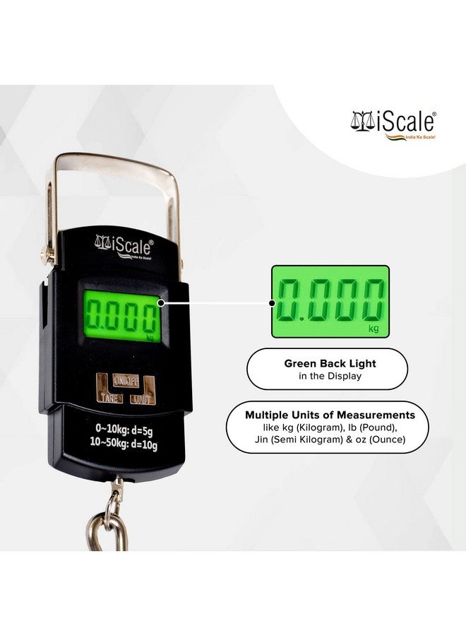 iScale Handy 50kg x 10g Digital Portable Hanging Weighing Scale with Stainless Steel Hook for Luggage, Cylinder, Fishing and Multipurpose Industrial Weighing Use - Image 4