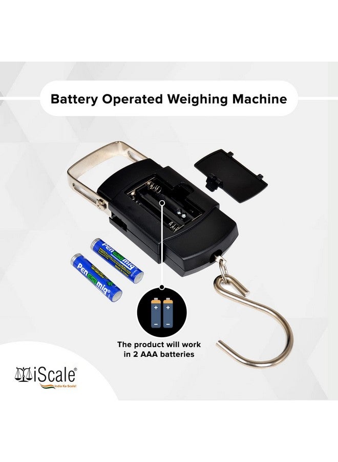 iScale Handy 50kg x 10g Digital Portable Hanging Weighing Scale with Stainless Steel Hook for Luggage, Cylinder, Fishing and Multipurpose Industrial Weighing Use - Image 3