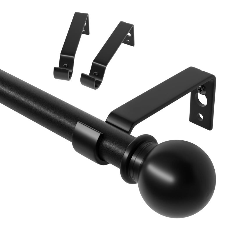 ATUHOLA Black Curtain Rod for Windows 28 to 48 inch, 5/8" Adjustable Curtain Rods Set with Brackets, Metal Heavy Duty Drapery Rod for Bedroom, Kitchen, Living Room, Matte Black - Image 1