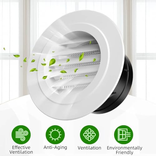 HASTHIP® Circle Cowl Air Vent Grille Cover Ducting - 2.95 Inch Round Exhaust Air Vent Cover with Built-in Fly Screen for Bathroom Kithchen Office Home, White-Taupe - Image 5