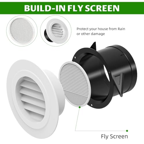 HASTHIP® Circle Cowl Air Vent Grille Cover Ducting - 2.95 Inch Round Exhaust Air Vent Cover with Built-in Fly Screen for Bathroom Kithchen Office Home, White-Taupe - Image 3