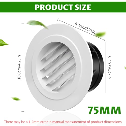 HASTHIP® Circle Cowl Air Vent Grille Cover Ducting - 2.95 Inch Round Exhaust Air Vent Cover with Built-in Fly Screen for Bathroom Kithchen Office Home, White-Taupe - Image 2