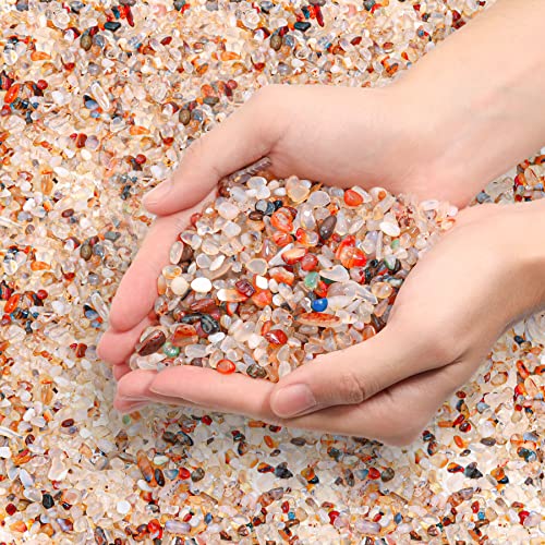 T4U Crystal Chips Stone Crushed Quartz Glass 1LB - Carnelian Tumbled Gravel Small Decorative Pebbles Bulk, Mini Polished Rocks Pieces for Crafts, Vases Filler, Succulent Plants, Aquarium Gravel Rocks - Image 1